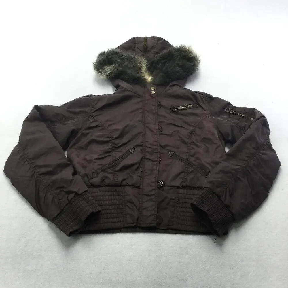 Noni Jacket Kids 4T Brown Hooded Bomber Faux Fur Lined Nylon Zip Coat Winter